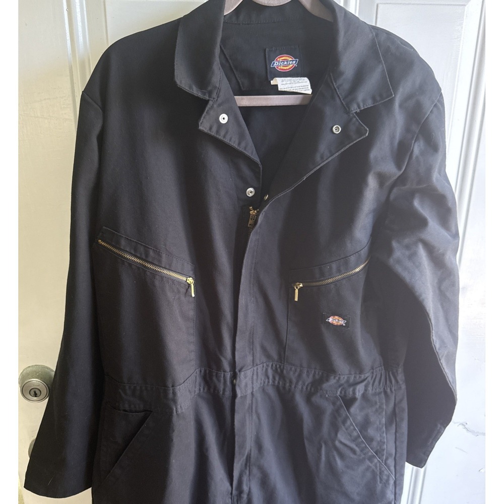 Dickies Black Cotton Blend Mechanic Work Coveralls Jumpsuit Men's Large Brass - Picture 2 of 11